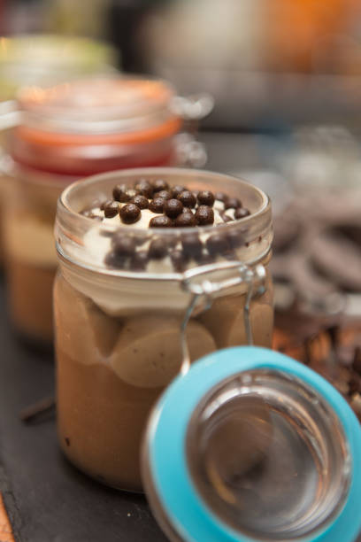 Close up on glass cups with artisanal ice cream.